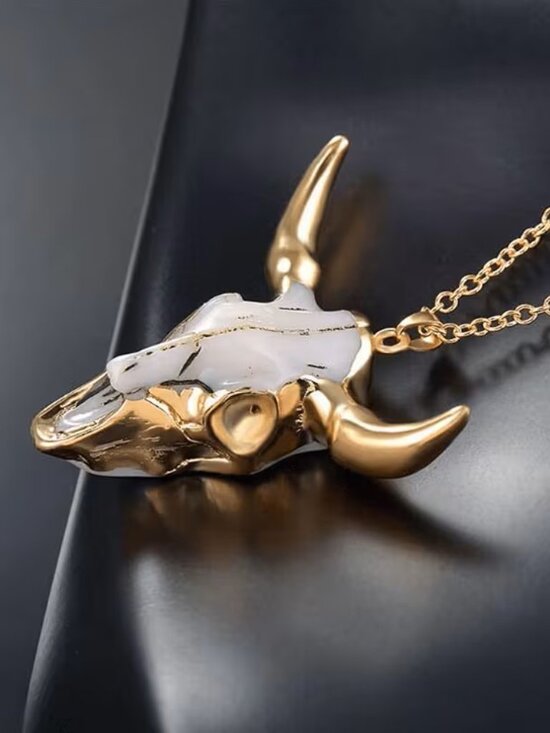 Western Bull Skull Necklace Longhorn Cow Pendant Boho Ranch Jewelry Gift - Picture 3 of 5